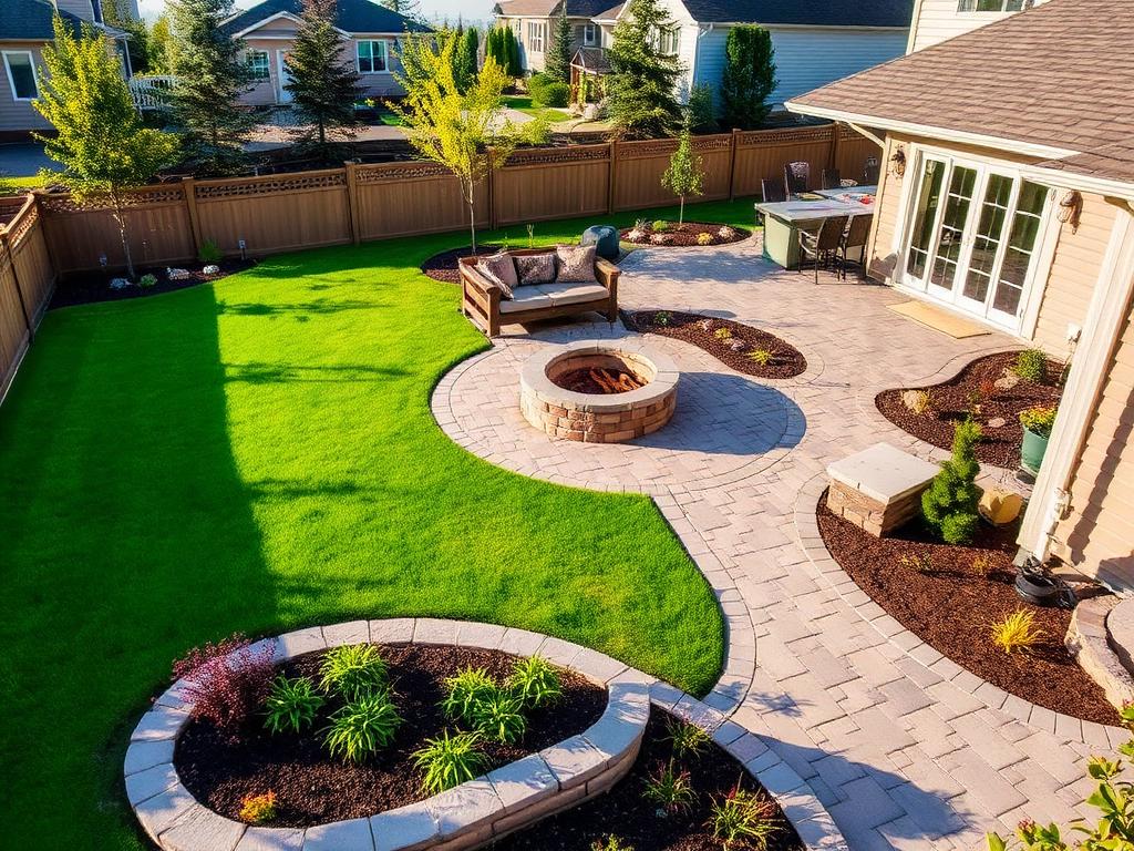 Custom landscape design with patio and outdoor living space